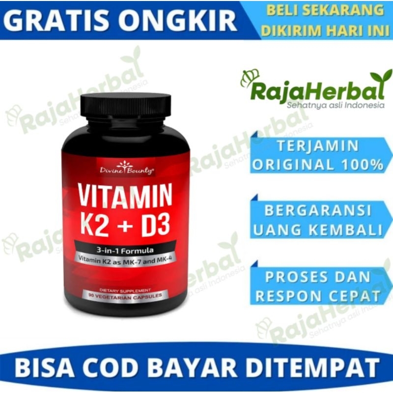 Divine Bounty Vitamin K2 D3 MK7+MK4 5000 IU 60 Vegan Caps 100%Asli