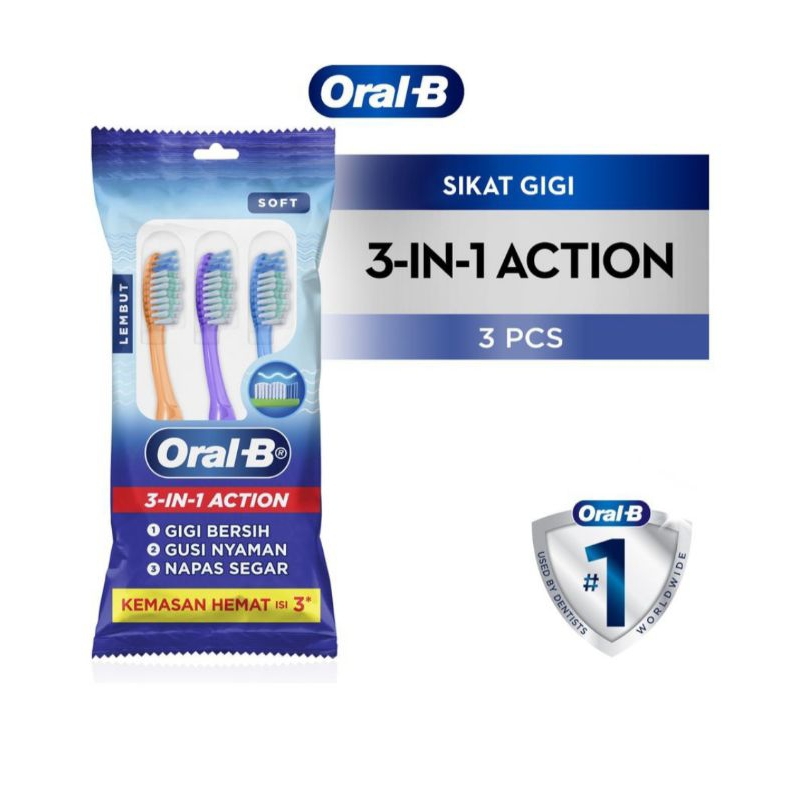 Oral B Sikat Gigi All Rounder 123 3's | Oral B 3 in 1 Actoin Soft