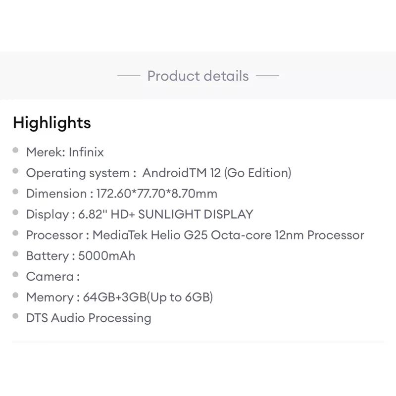 Infinix Smart 6+ Ram 3+3GB/64GB