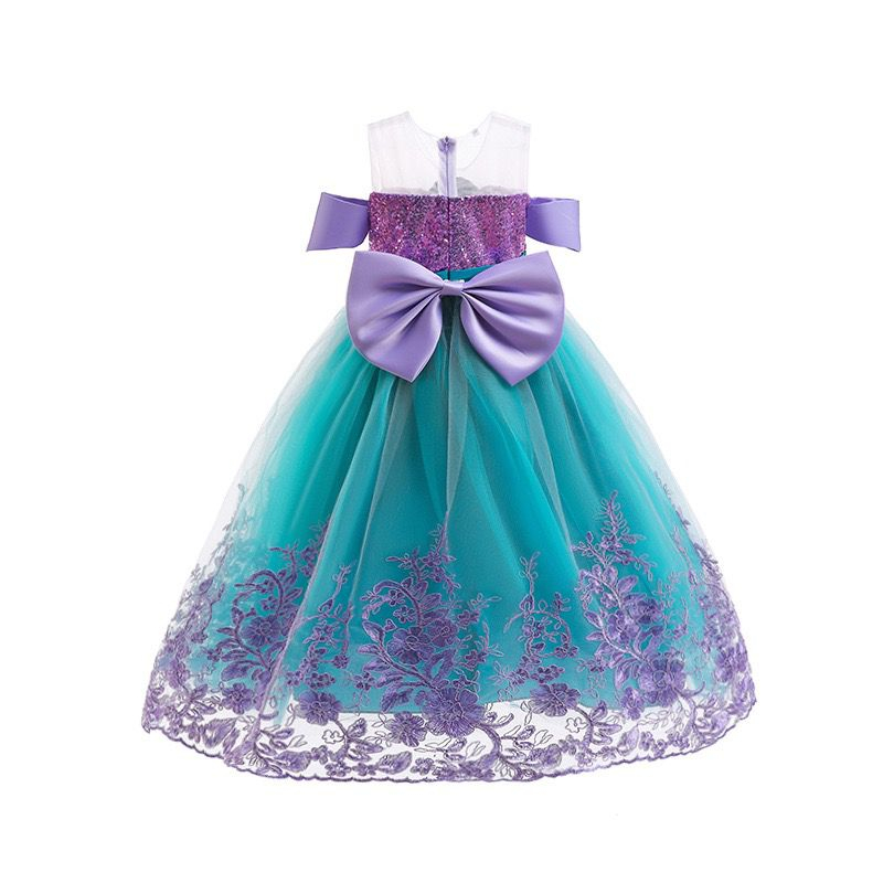 Dress Kostum Princess Anak Perempuan Motif Mermaid Kerang Pita Besar Belakang