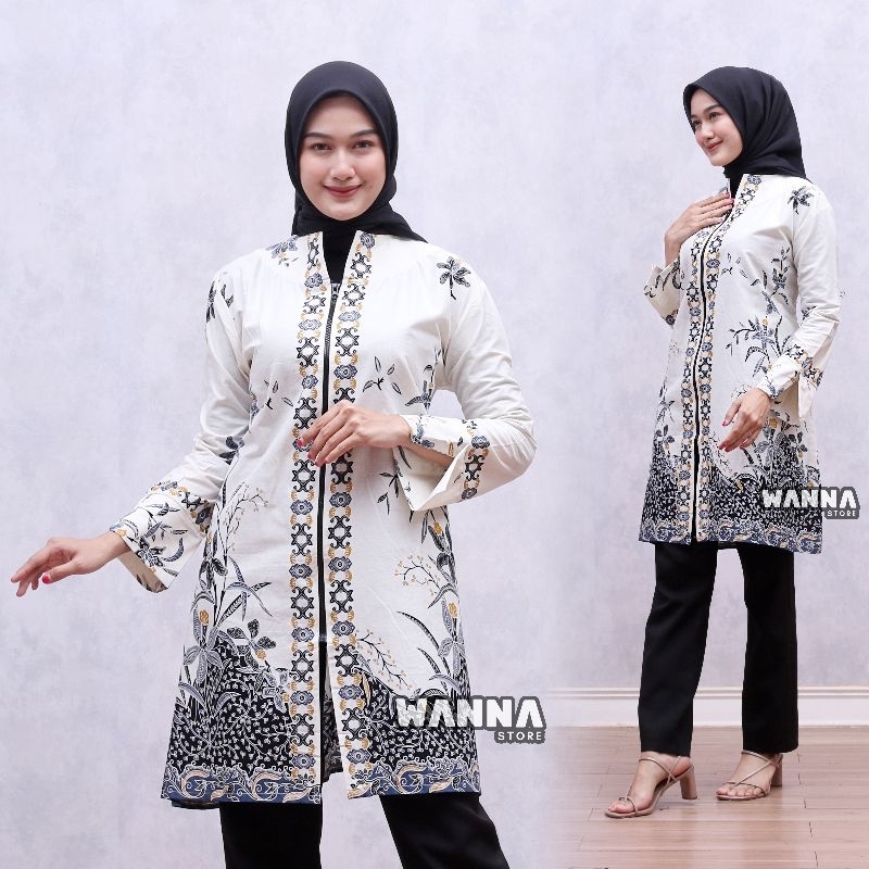 TUNIK BATIK TERBARU CANTIK ATASAN WANITA ZIPPER DEPAN ELEGAN PREMIUM