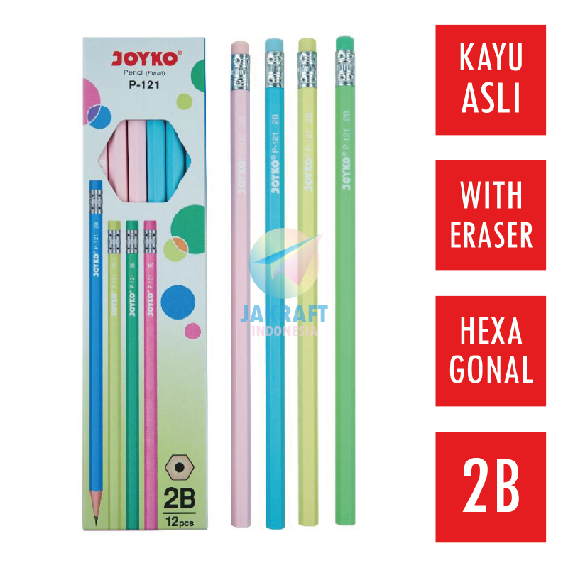 

(12 Pcs) Pensil Tulis 2B + Penghapus JOYKO P-121 Warna Pastel Fancy Lucu