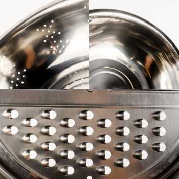 Baskom 3 in 1 Saringan Parutan Drain Basket Grater 25cm / Alat Dapur Parutan Baskom Stainless Steel Serbaguna Multifungsi Berkualitas Aman Terbaru / Baskom Wadah Pencuci Buah Sayur Beras Wadah Peniris Sayuran / Baskom Ember Stenlis Anti Pecah Termurah