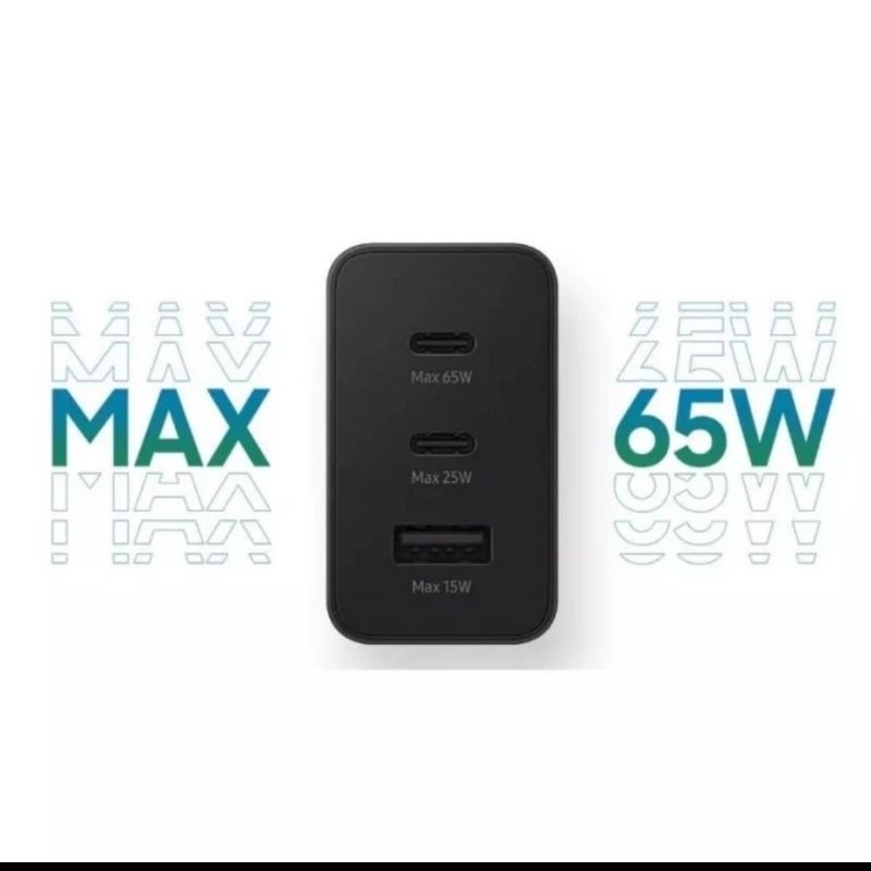 ADAPTOR KEPALA CHARGER SAMSUNG 65W BATOK 3 PORT USB . USB C 2 - USB A ORIGINAL