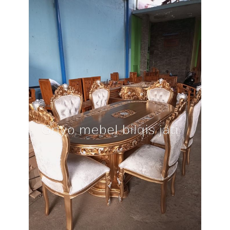 meja makan 6 kursi ukir jati