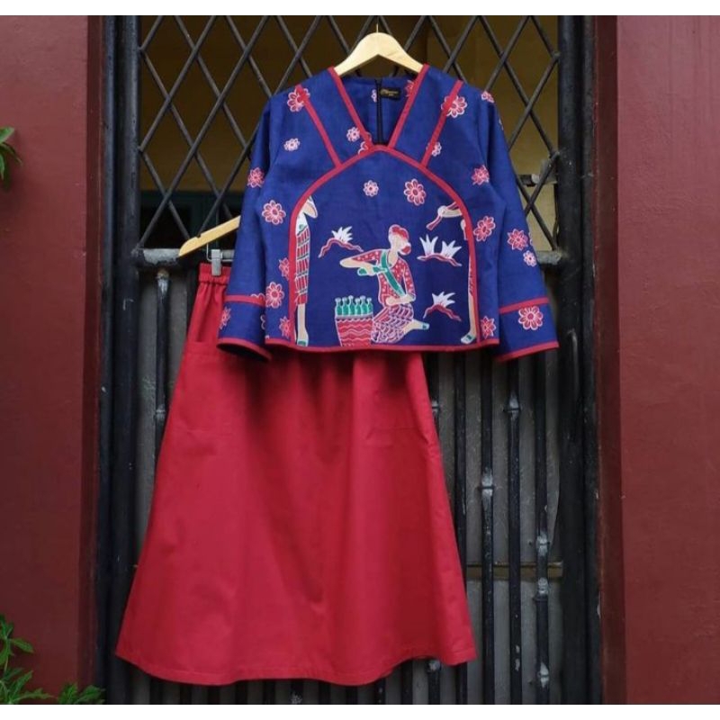 one set baju dan rok batik moti jamu gendong size S-XXXL cocok untuk Kerja ataupun acara lainnya