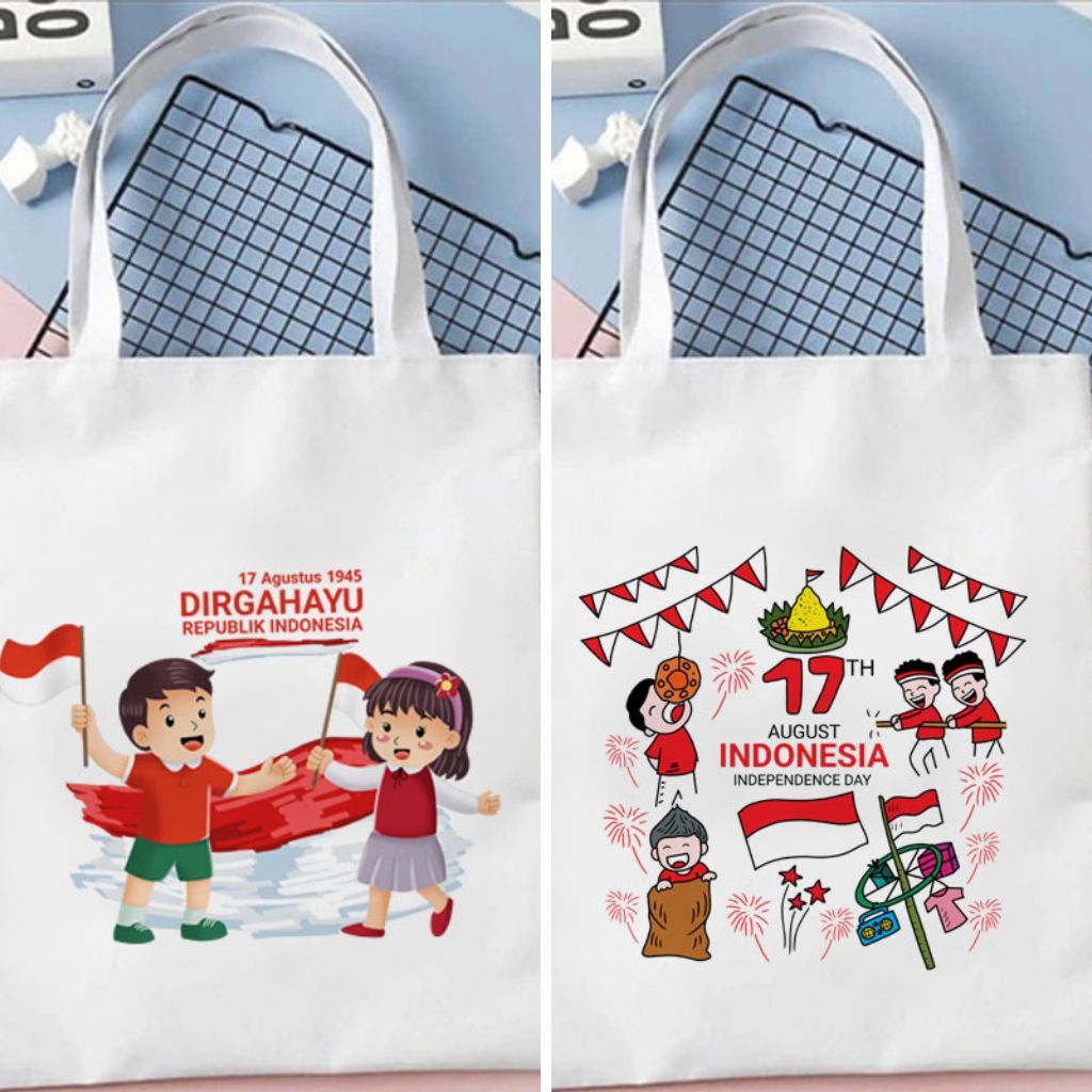 Tote Bag Motif Kemerdekaan Indonesia 17 Agustus Aesthetic Kanvas Wanita Tas Souvenir Perlombaan Lucu