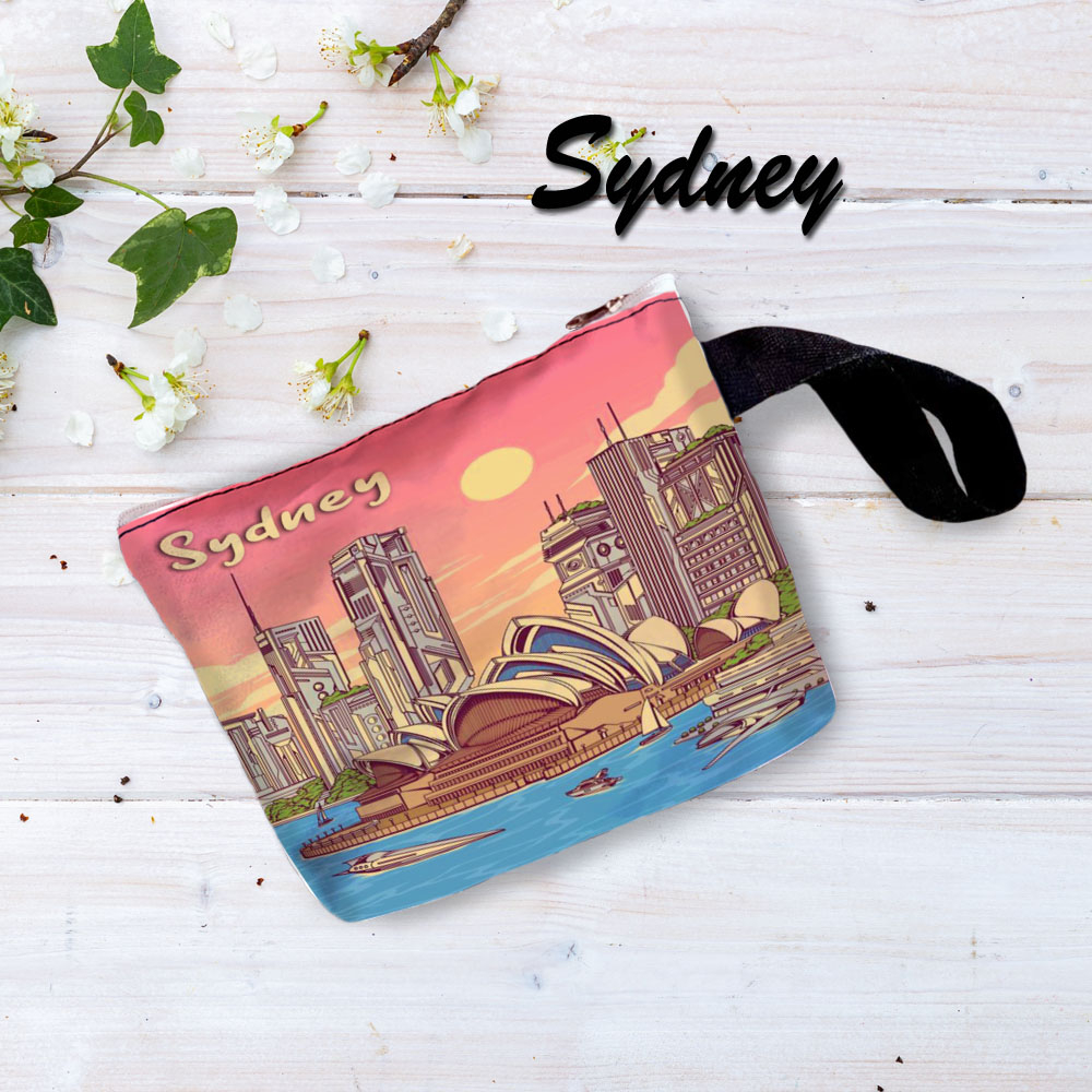 [ GROSIR ] Souvenir Dompet Printing Pouch Koin Make up Kartu HP Motif Haji Umroh, Singapore, Australia Sydney dan Negara lainnya