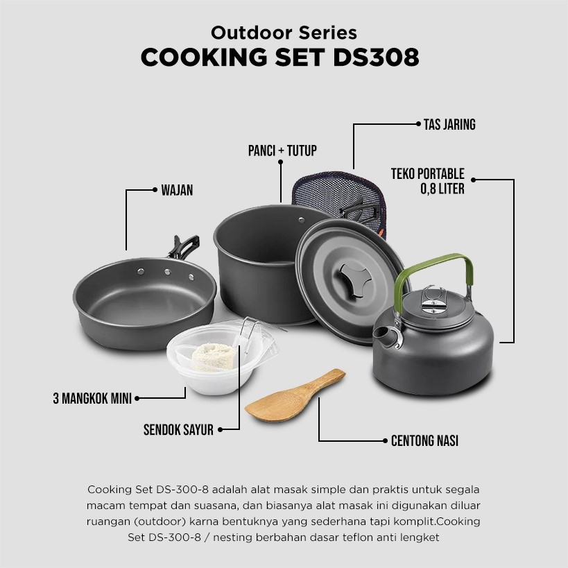 Cooking set SY 200 DS 101 DS 301 DS 308 Penggorengan Alat Masak Camping