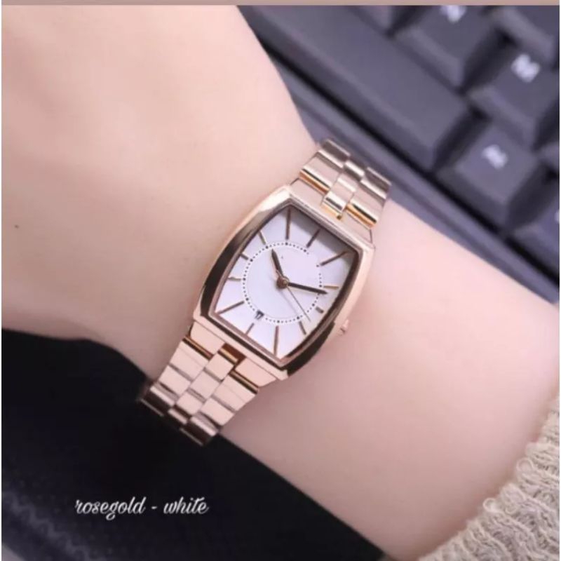 (Cod)Jam Tangan Wanita Fashiom FSL Oval Tanggal Aktif Strap Rantai/Stell(Dikirin Jakarta)