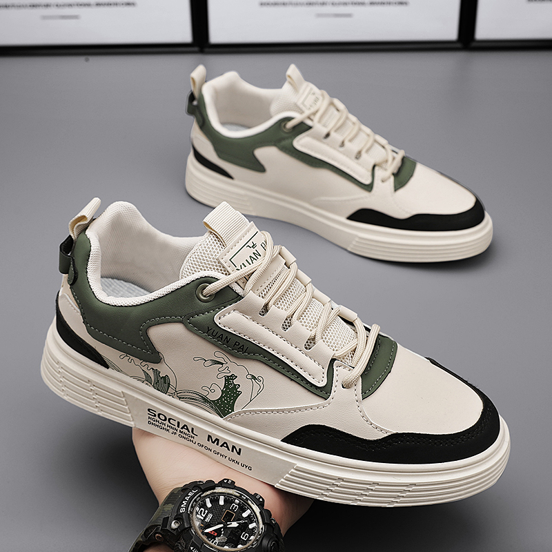 Highland Sepatu Pria Impor Sepatu Modern Model Kekinian Sepatu Jalan Casual Kerja Sneakers Cowok Tali Putih Keren KSR709