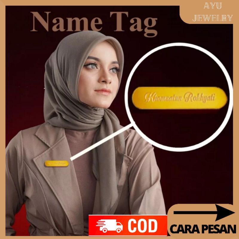 Bros Plat Custom Nama Pin Hijab Titanium Glossy Simple