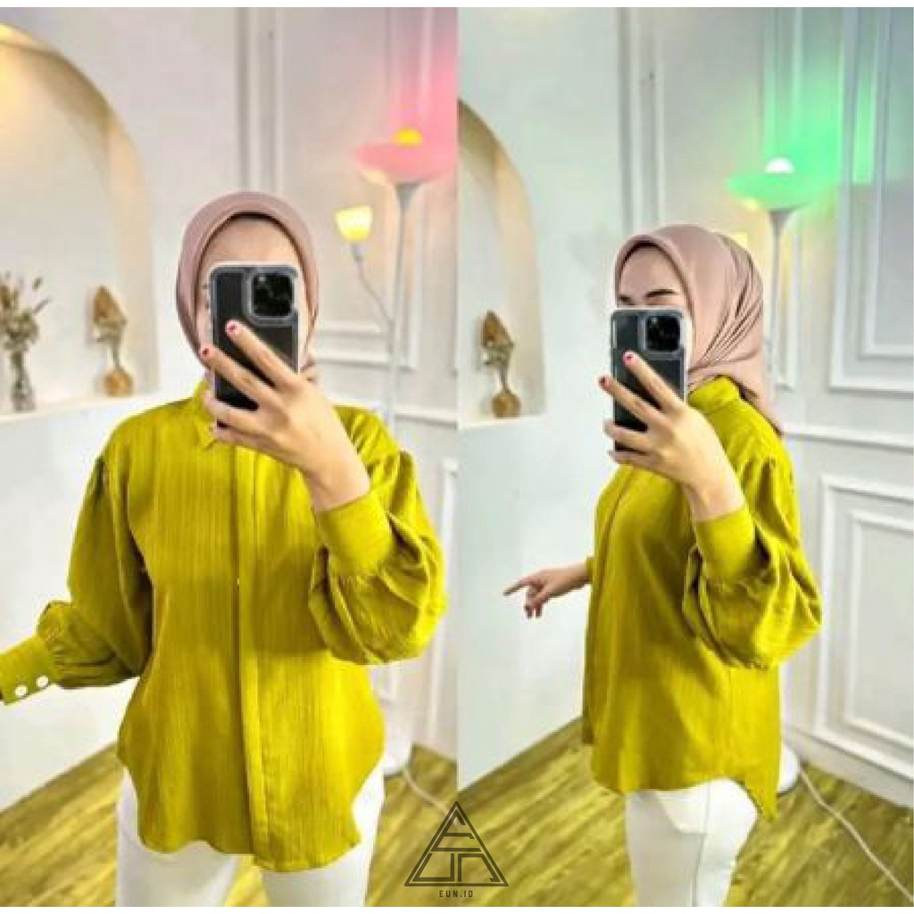 Atasan Kemeja Inara Lady Crush - Atasan Blouse Lengan Balon Full Kancing