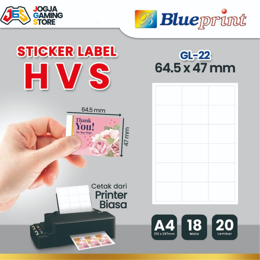 

Kertas Stiker Label HVS Doff A4 BLUEPRINT Uk 64,5 x 47 mm - 20 lembar