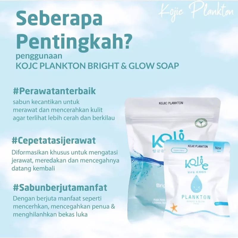 BISA COD- SABUN KOJIC PLANKTON BRIGHTENING BPOM - KOJIC 40g - BRIGHT &amp; GLOW FACE SOAP