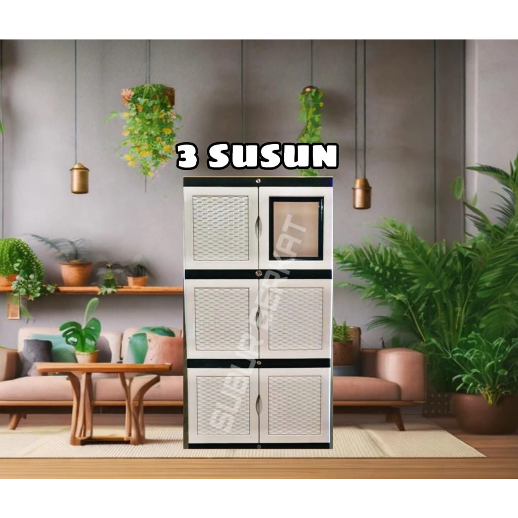 KARGO - LEMARI PLASTIK LEMARI PAKAIAN KACA FULL KUNCI