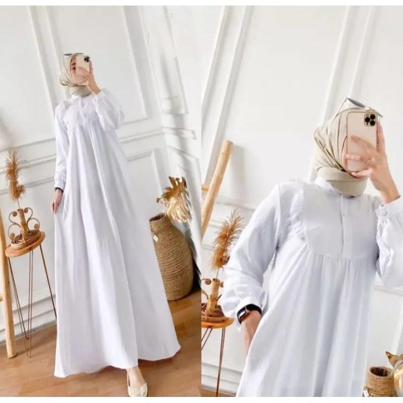 GAMIS POLOS PUTIH PENGAJIAN SERAGAM PUTIH JUMBO/ GAMIS BAHAN CRINCIL