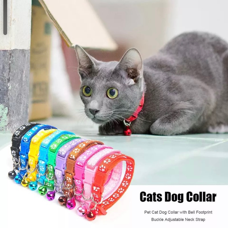 KALUNG KUCING Lonceng Hewan Peliharaan Tali Leher Anjing Kecil Lonceng Pet Collar Dog Kitten Adjustable Motif Tapak Kaki Murah Import