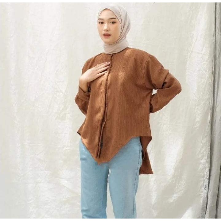 Blouse crinkle airflow terbaru kekinian 2022 kemeja wanita lengan panjang