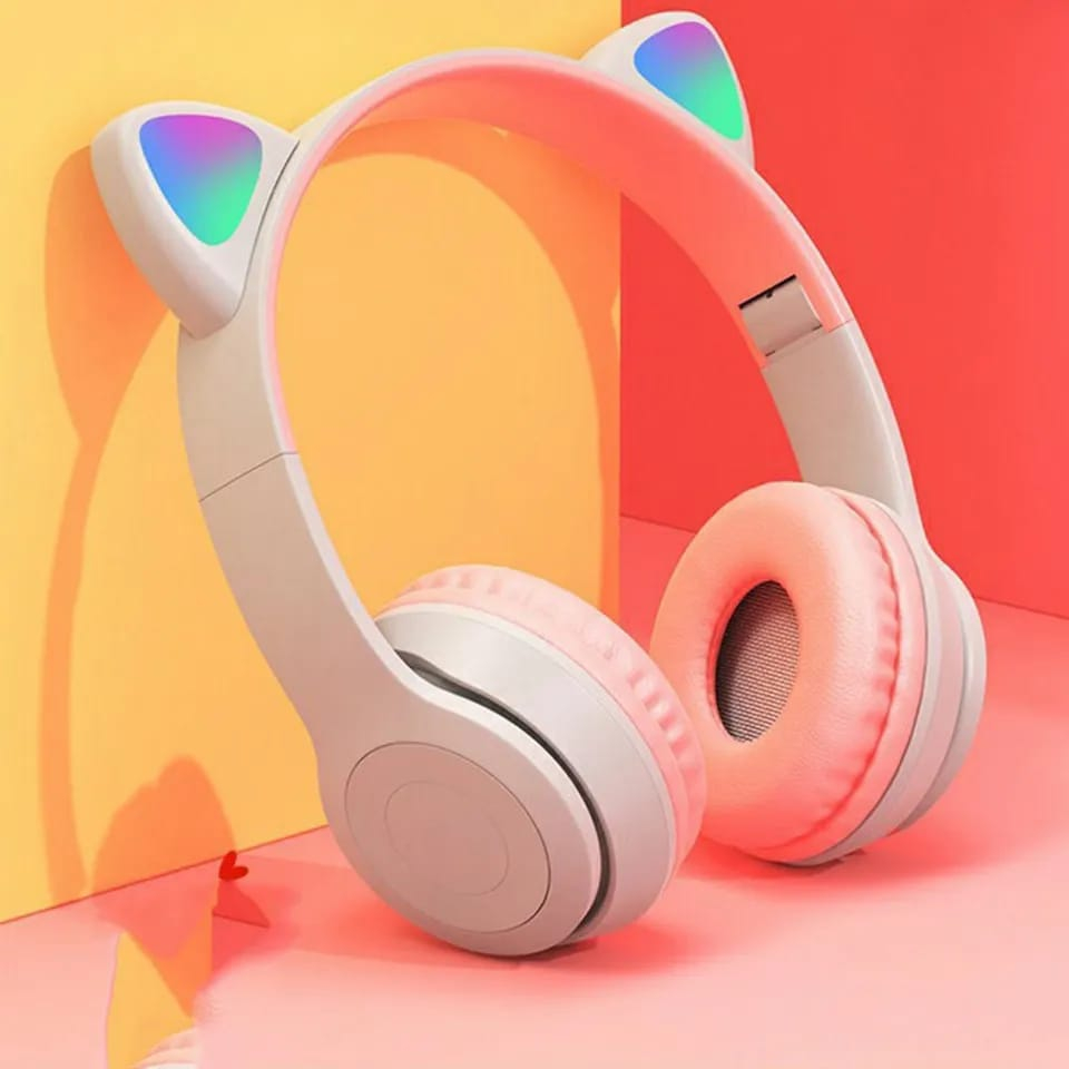 Headphone Headset Bluetooth Gaming Cat Ears Wireless Bluetooth Led Light Super Bass Stereo - FIDS STOR