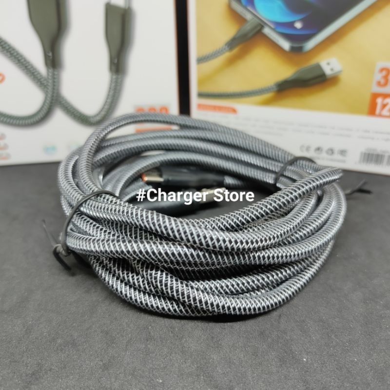 Kabel Data 3 Meter 120W 6A Micro USB - Type C ORIGINAL Fast Charging Cable 300Cm Fast Data