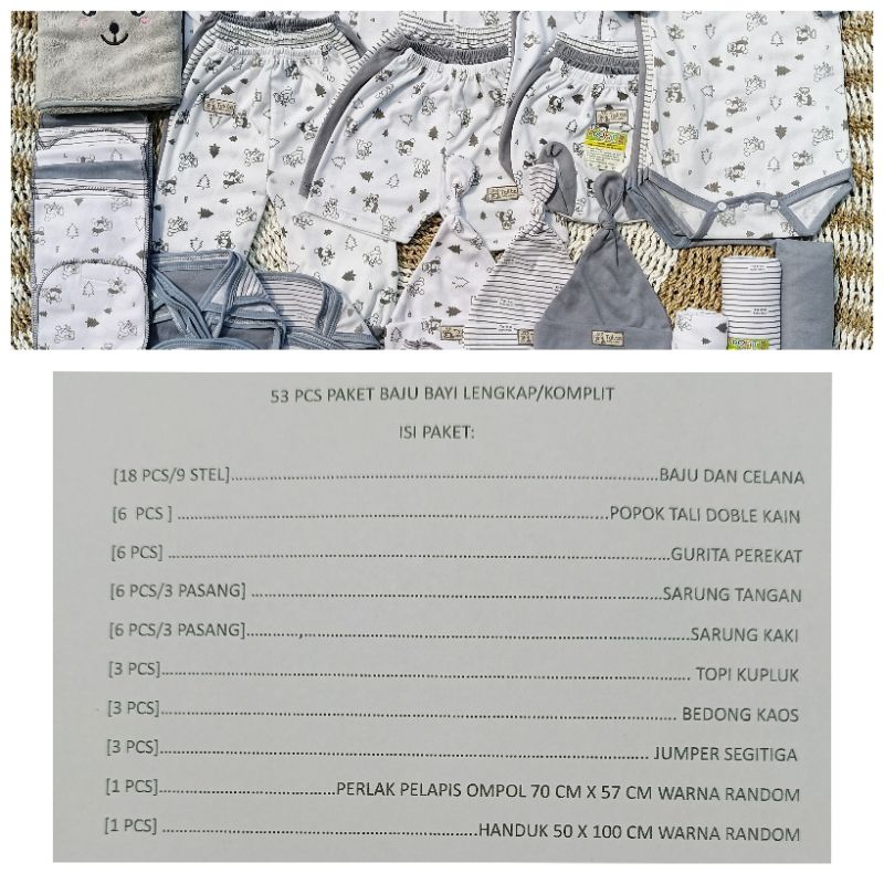 53 PCS Perlengkapan Baju Bayi Baru Lahir Paket Hemat Brojol Baby Paket Komplit Set Lengkap Bayi Baru Lahir Seri AbuTalitababy