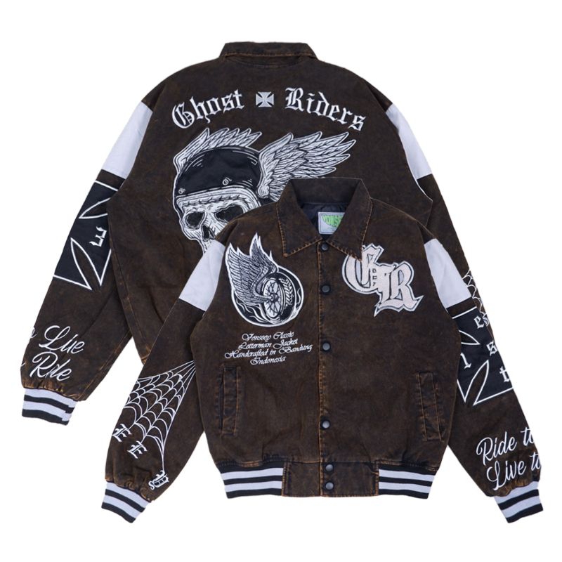 VARSITY JACKET GHOST RIDERS JAKET VINTAGE VONSEEY AMERICAN TWILL