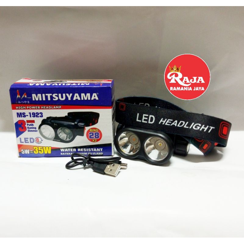 Senter Kepala Headlight LED Berkualitas 2 Lensa Mitsuyama MS-1923