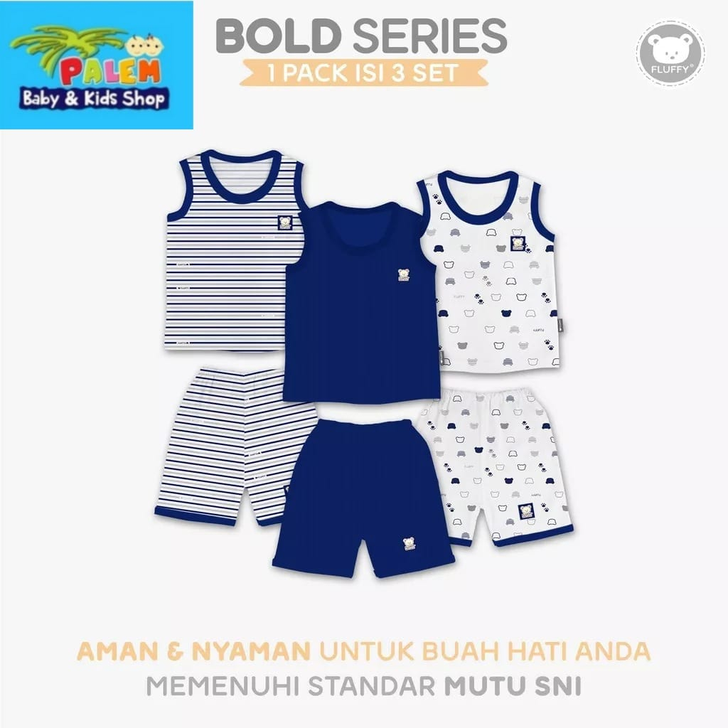 [3 setel] Fluffy Setelan Singlet Luar dan Celana 3/4 BOLD SERIES Size SML