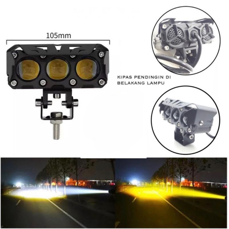 Lampu tembak LED Laser D2 D3 transformer 3 mata SQL 3 mata lensa putihkuning ada kipas