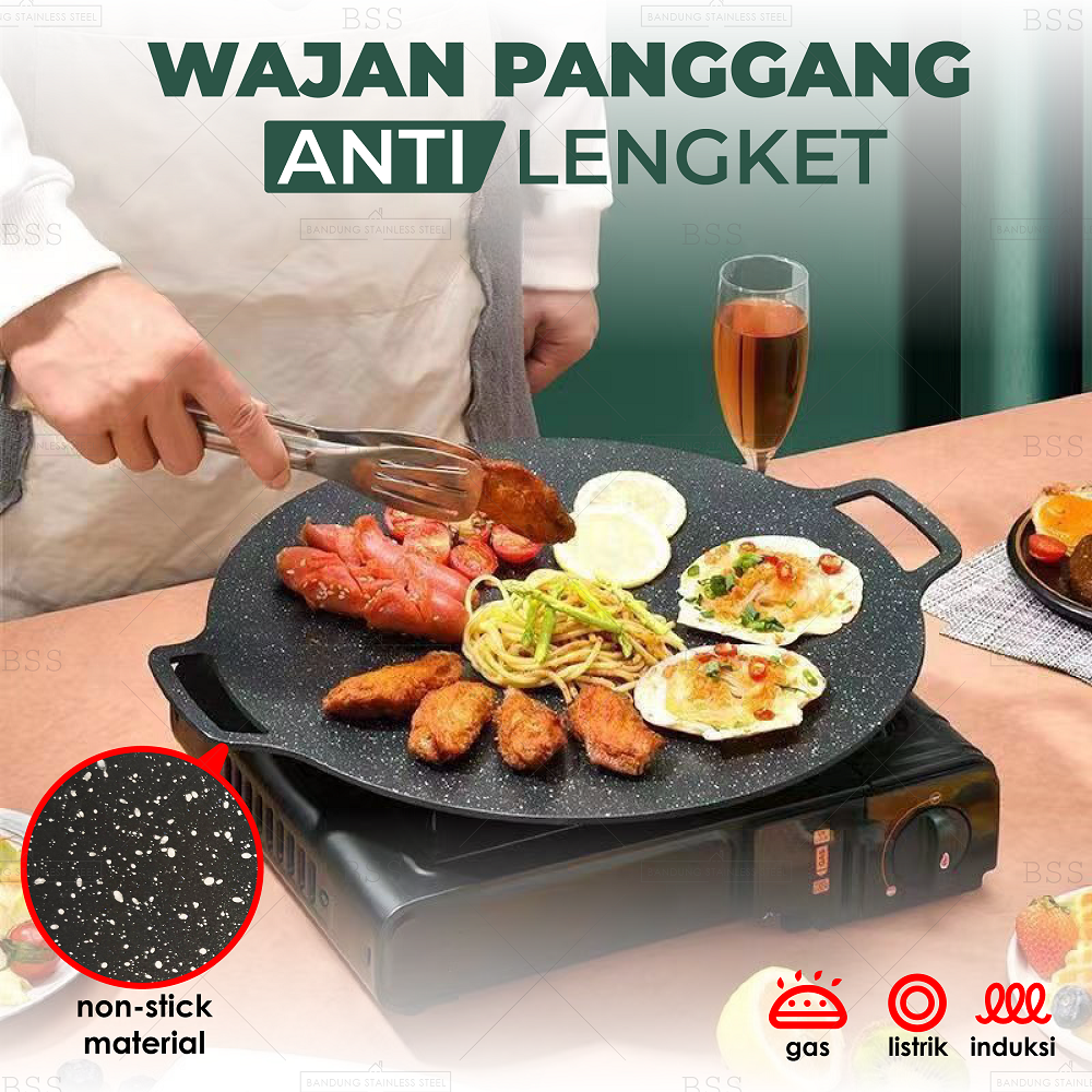 Wajan Pemanggang Anti Lengket 34cm 36cm 38cm Daging Sosis Barbeque Grill Pankor Panci Korea Bulat Datar BBQ Multifungsi