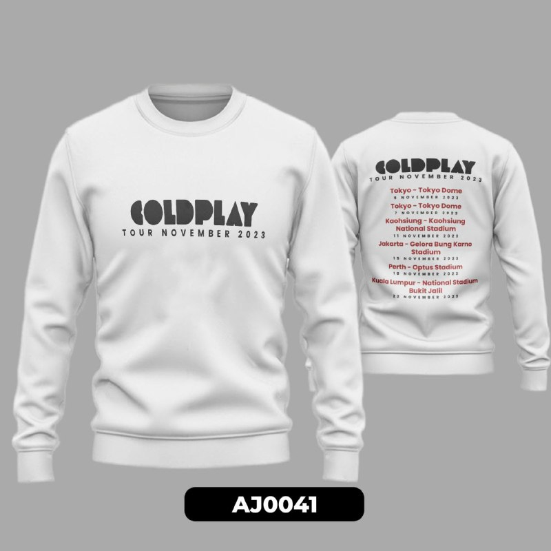 JAKET CREWNECK COLDPLAY TOUR NOVEMBER 2023 PUTIH LENGAN PANJANG