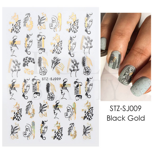 TAO Stiker Kuku Nail Art Sticker Abstrak Gold Rosegold Black Foil 3D series STZSJ