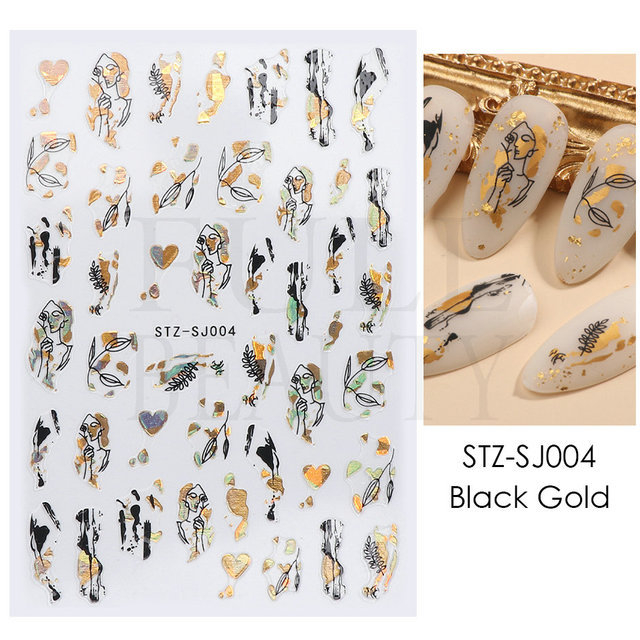 TAO Stiker Kuku Nail Art Sticker Abstrak Gold Rosegold Black Foil 3D series STZSJ