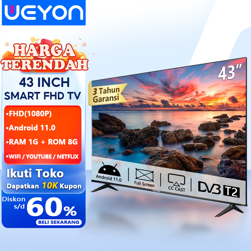 Weyon Sakura TV LED 43 inch Smart TV Digital Android 11.0 Garansi 3 tahun FHD Televisi (TCLG-S43E)