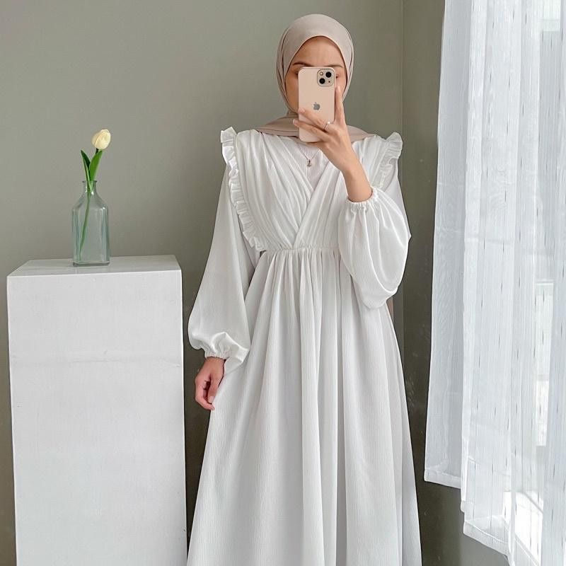 Dress Baju Gamis Polos Putih Kondangan Lebaran Umroh Haji Busana Muslim Wanita