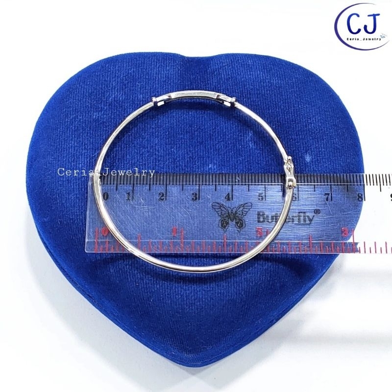 Gelang Tangan Wanita Perak Asli 925 Lapis Emas Putih Model Bangle Bulat Variasi Permata Listring 2 Baris - Perhiasan Perak Asli