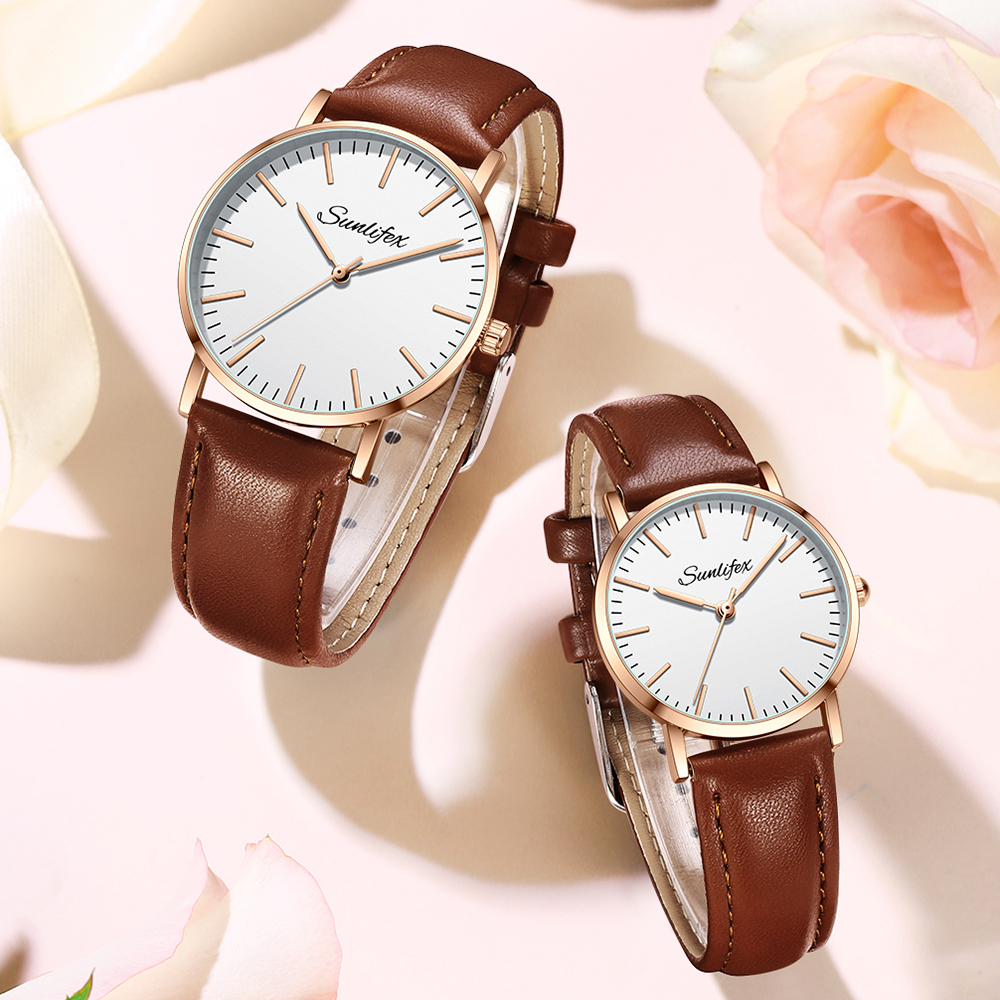 SUNLIFEX Jam Tangan Couple Sebenar dan asli Quartz Kulit  Bisnis Mode Anti Air Couple Watch