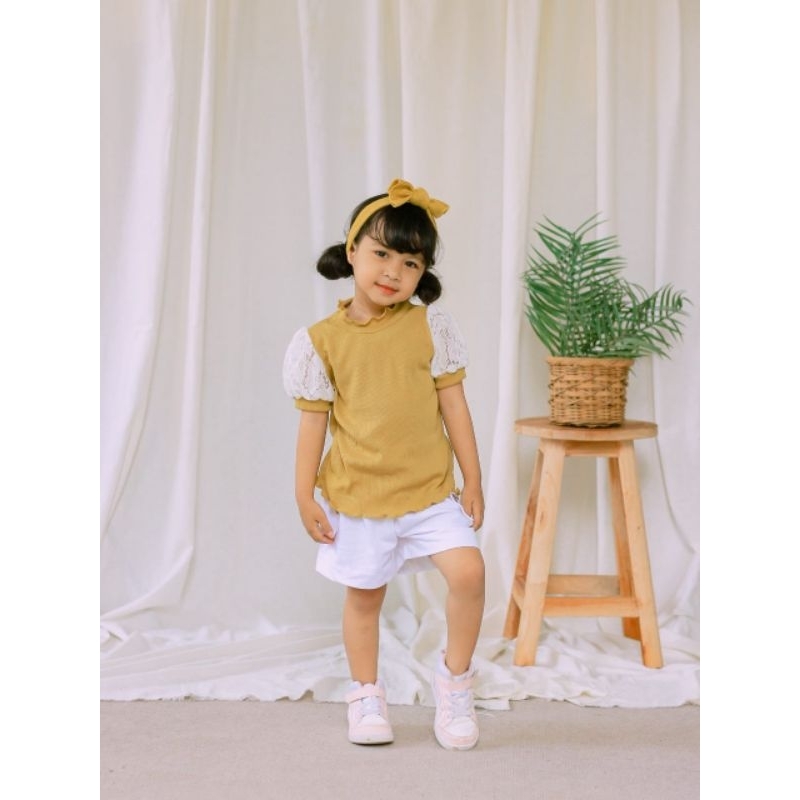 2-4 Tahun Kaos anak Perempuan BROKAT RIB KNIT Atasan Anak Brokat Blouse Anak