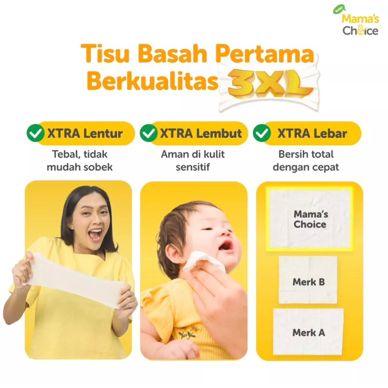 Mama's Choice 3in1 Gentle Wipes 30 lbr Mamas Choice Baby Wipes Tisu Basah Bayi