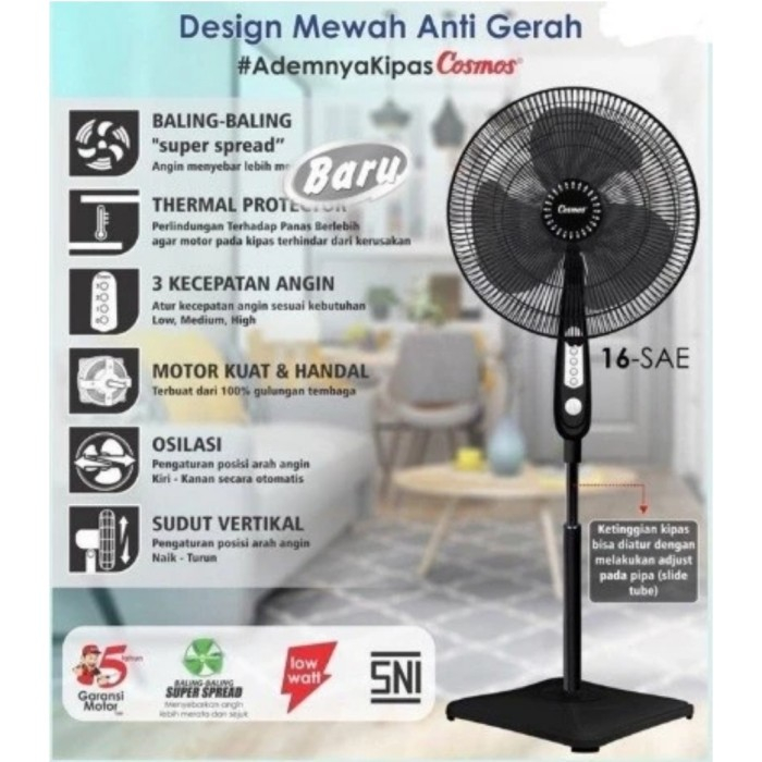KIPAS ANGIN COSMOS BERDIRI STANDING FAN 16 SDA SDB 16 INC ORIGINAL GARANSI RESMI