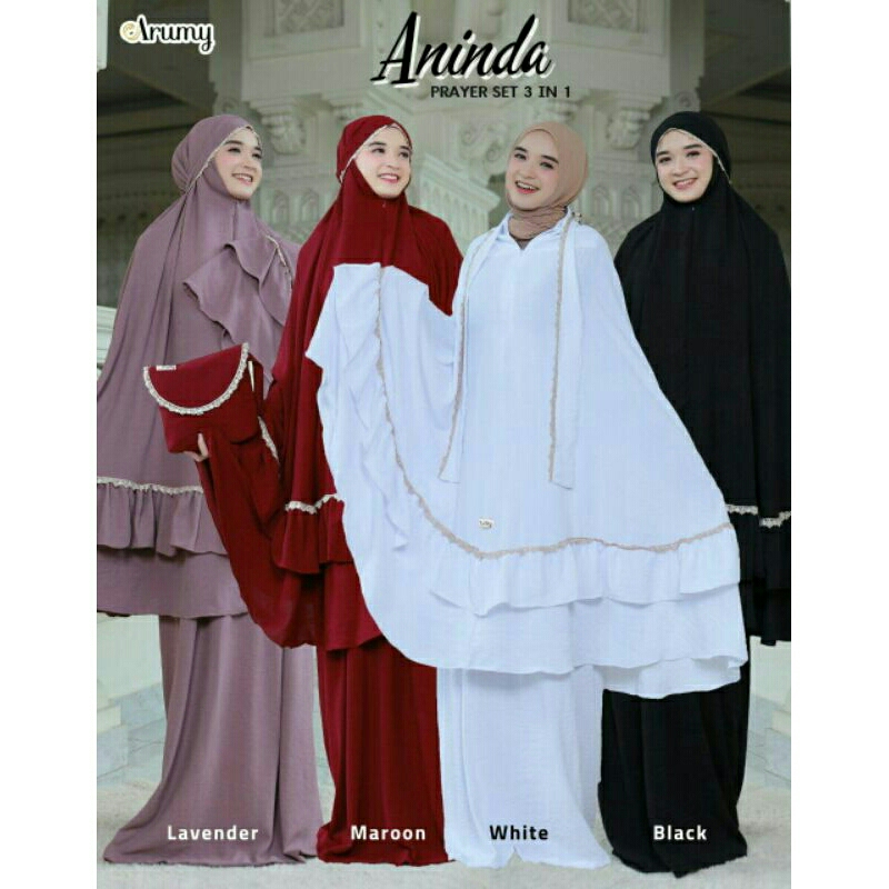MUKENA CRINKLE AIRFLOW WANITA DEWASA JUMBO PRAYER SET 3 IN 1 BAHAN KATUN RAYON POLOS WARNA HITAM BLA