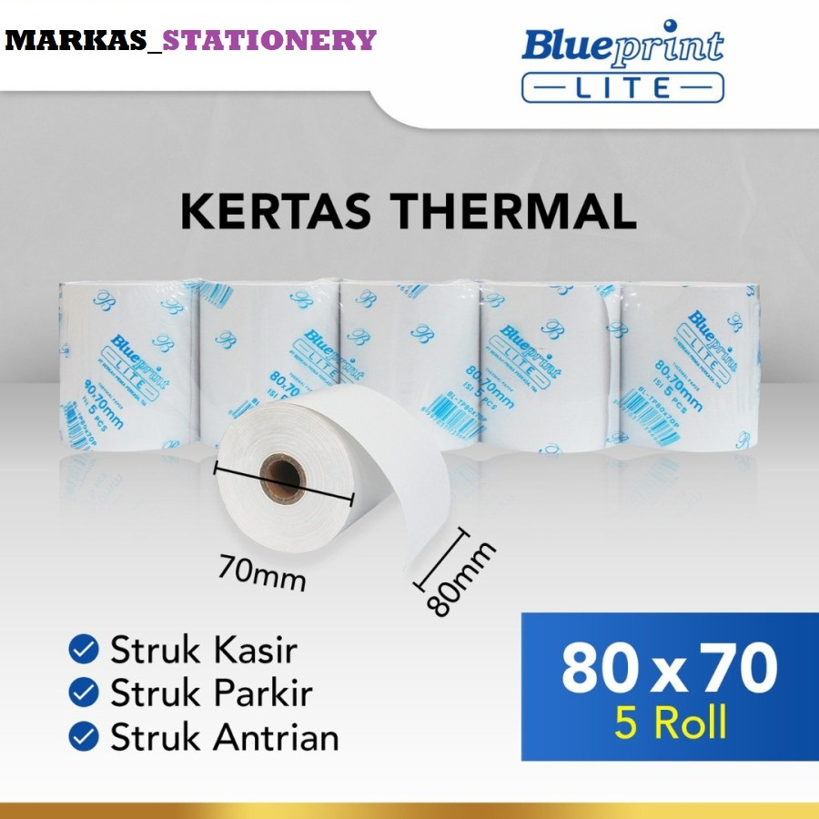 

Kertas Thermal / Kasir / Struk LITE-BLUEPRINT 80x70 P 1 Pack isi 5 Roll
