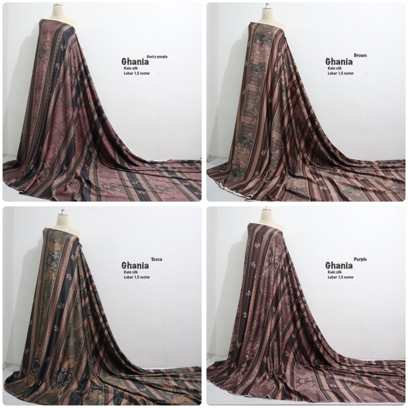 kain silk motif ghania / kain gamis / kain seragaman / kain motif salur / kain motif bunga / kain mitif etnik / bahan kain meteran murah / paket seragaman / kain dioorsilky / kain silk terbaru / kain mewah