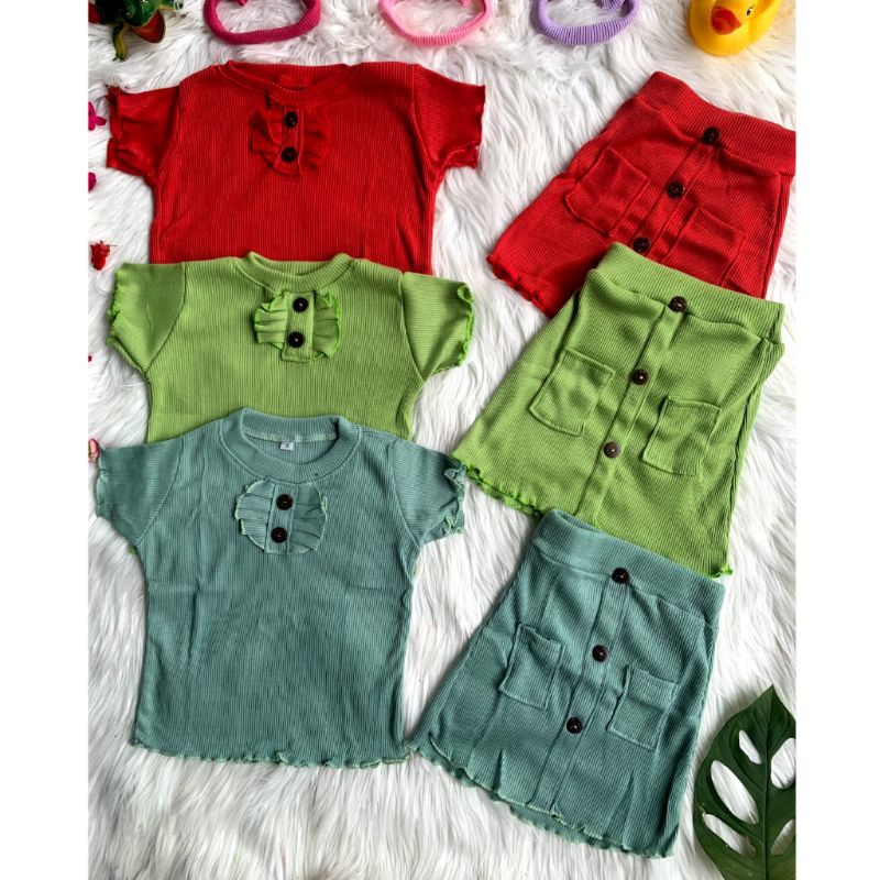 One Set RUFFLE ROK Kaluna 1-5 Tahun Baju Setelan Bahan Knit Rib Premium Lucu | Baju Setelan Anak Cewe