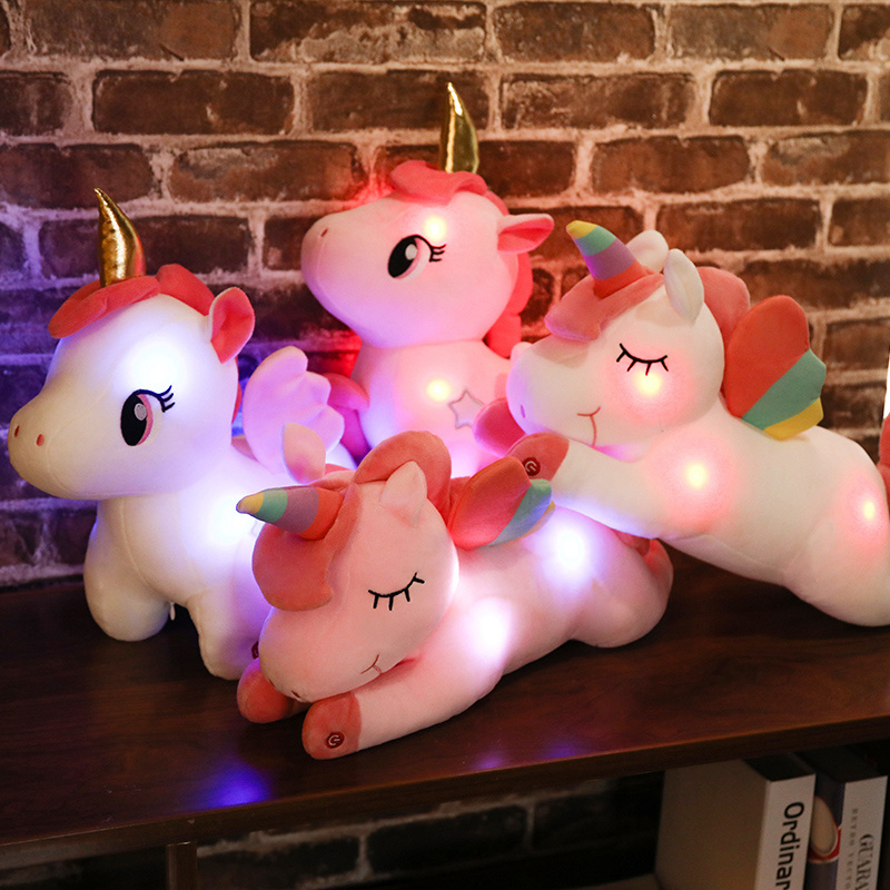 Boneka Unicorn Kuda Poni Lying Bisa Nyala Led Bantal Tidur Hiasan Kamar Hadiah Ulang Tahun Anak