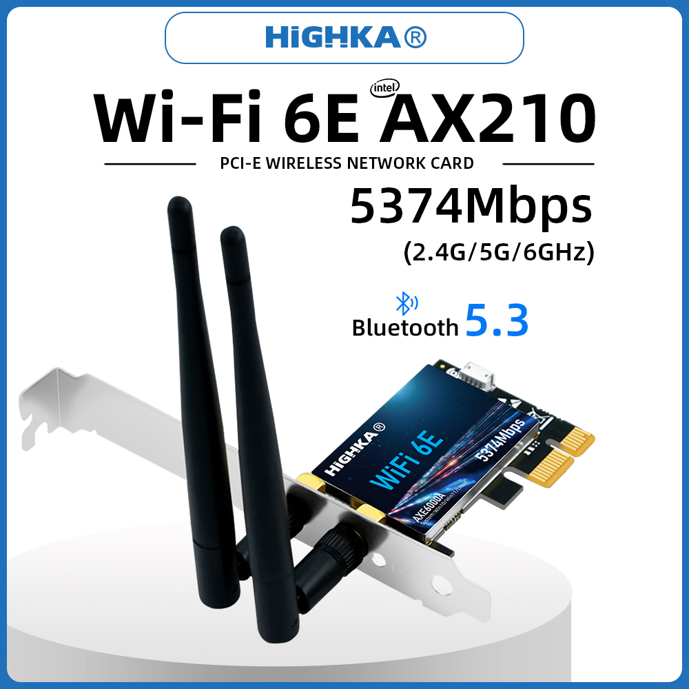 Wi-Fi 6E Intel AX210 PCIe Wifi Card 2.4G/5G/6GHz 5374Mbps BT5.3 PCIe