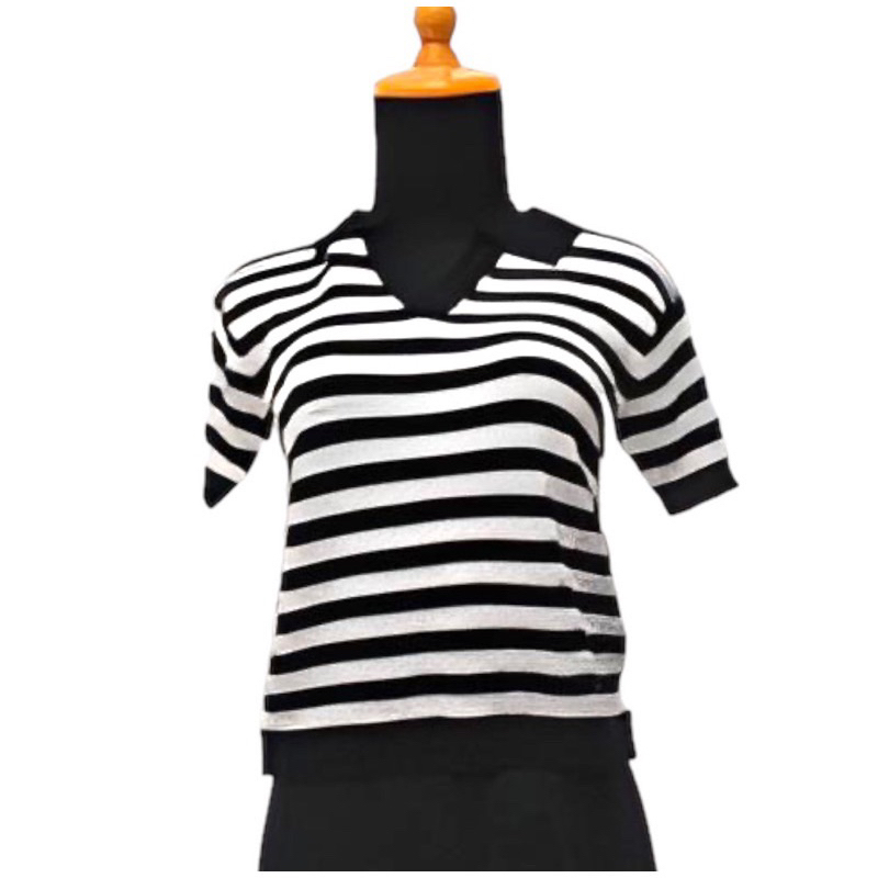 Atasan Kerah polo Rajut SALUR - Vneck Crop Top Blouse - Polo Shirt Atasan Wanita