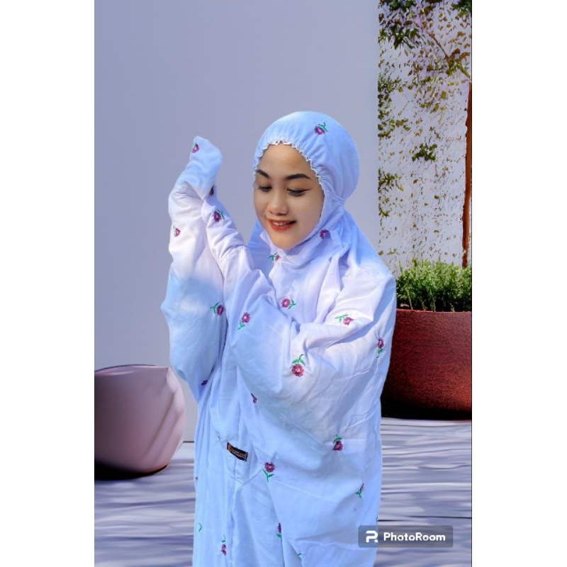 MUKENA BORDIR TABUR, MUKENA TERUSAN BORDIR TABUR BUNGA Matt katun mikro import, MUKENA SANTRI