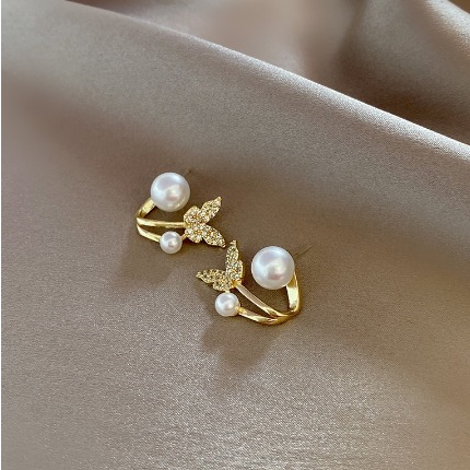 DHIOSHOPI - Anting Kupu-Kupu Mutiara Elegant Giwang Mewah Indah Berkilau